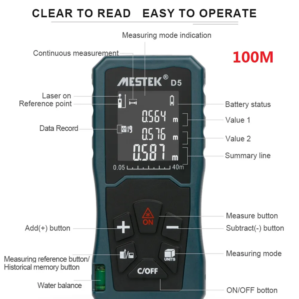 MESTEK D5 100 м лазерный дальномер, лазерный дальномер, область измерения объема, контрольная Регулировка данных, запись дальномера