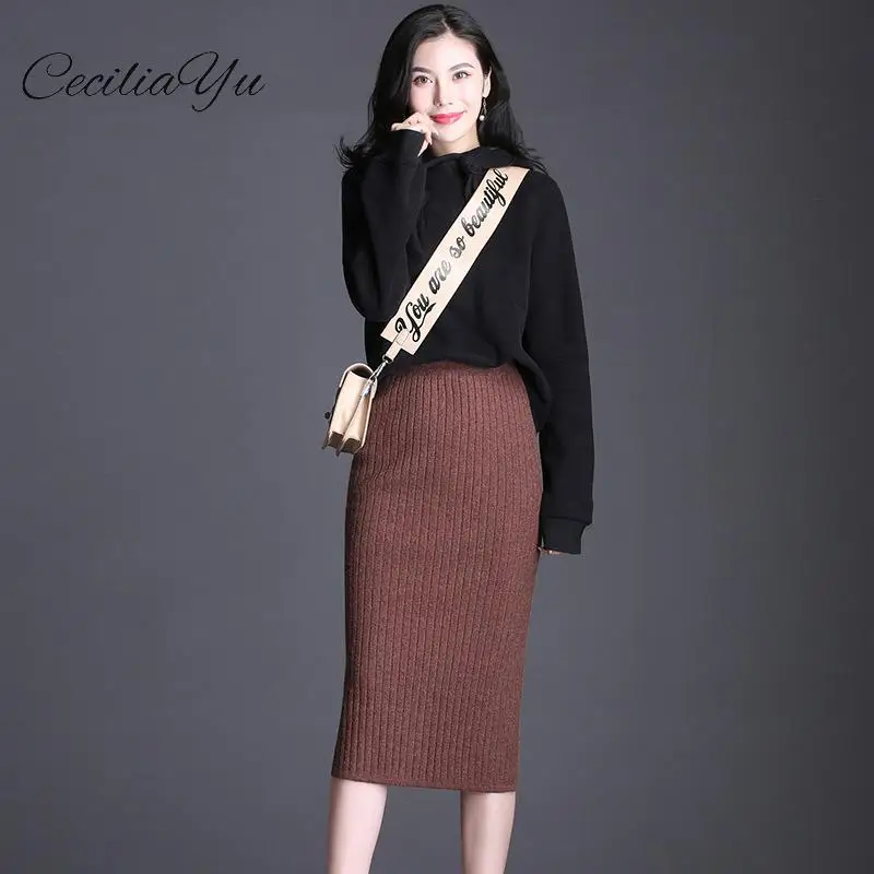 

Ceciliayu Autumn 2019 New Women's Short Wool Skirt Ol Bag Hip Skirt Elastic High Waist Skirt Women's Professional Skirts