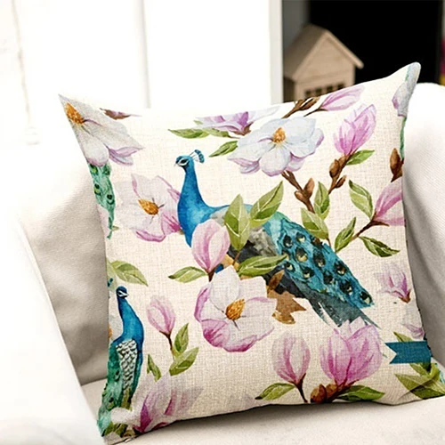 

45*45cm Home Square Soft Pillow Cover Birds Print Linen Cool Pillow Case For Living Room