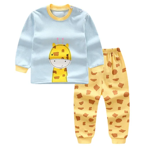Новинка года, одежда для маленьких мальчиков хлопковые комплекты одежды для маленьких девочек футболка с длинными рукавами и рисунком+ штаны, Одежда для младенцев комплект из 2 предметов - Цвет: new giraffe