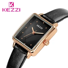 Kezzi брендовые Элегантные женские кожаные часы женские Ретро прямоугольные часы модные золотые кварцевые наручные часы повседневные женские часы