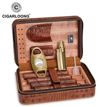 Cigarloong Портсигар кожаный набор увлажняющая коробка портативная кедровая древесина увлажнение шкафчик CQ-001