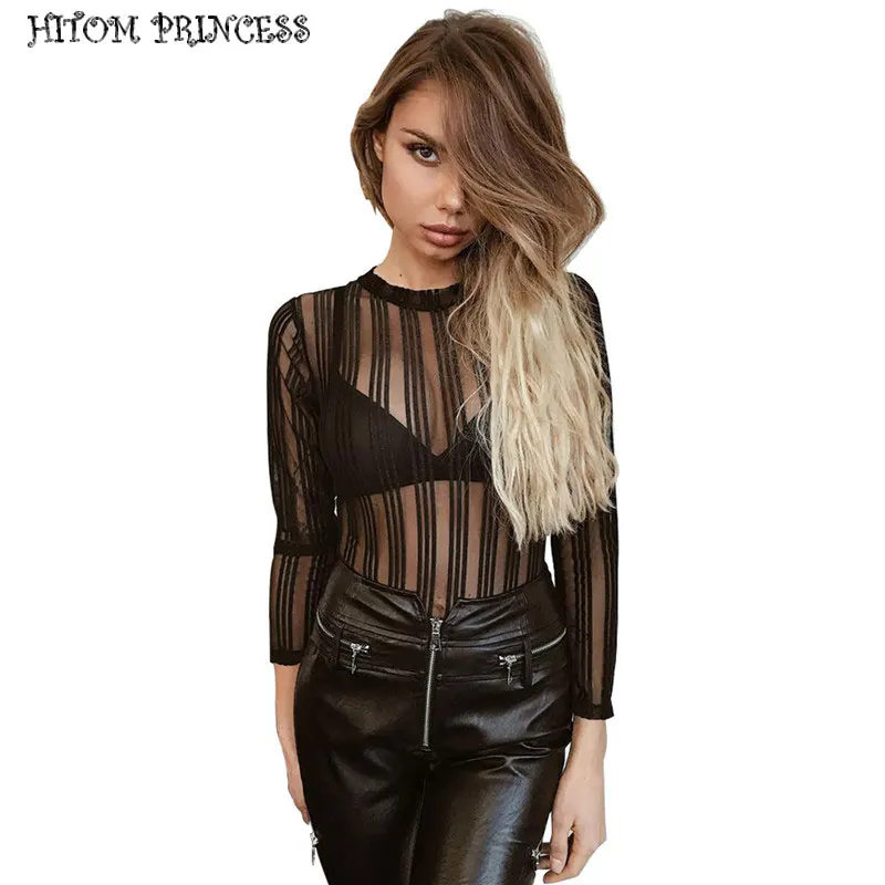 HITOM PRINCESS Sexy Mesh T-shirt Women Long Sleeve Striped T Shirt Transparent Sheer Club Tee Shirt Femme Streetwear Women Tops HITOM PRINCESS Sexy Mesh T-shirt Women Long Sleeve Striped T Shirt Transparent Sheer Club Tee Shirt Femme Streetwear Women Tops