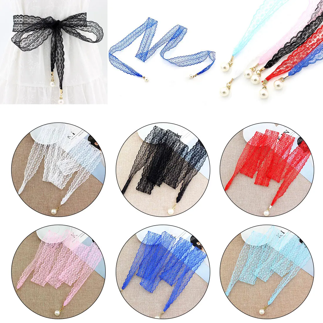 

Hot New Solid Sexy Lace Pearl Pendant Waist Rope Belt Female Decorative Skirt Dress Lace Knotted
