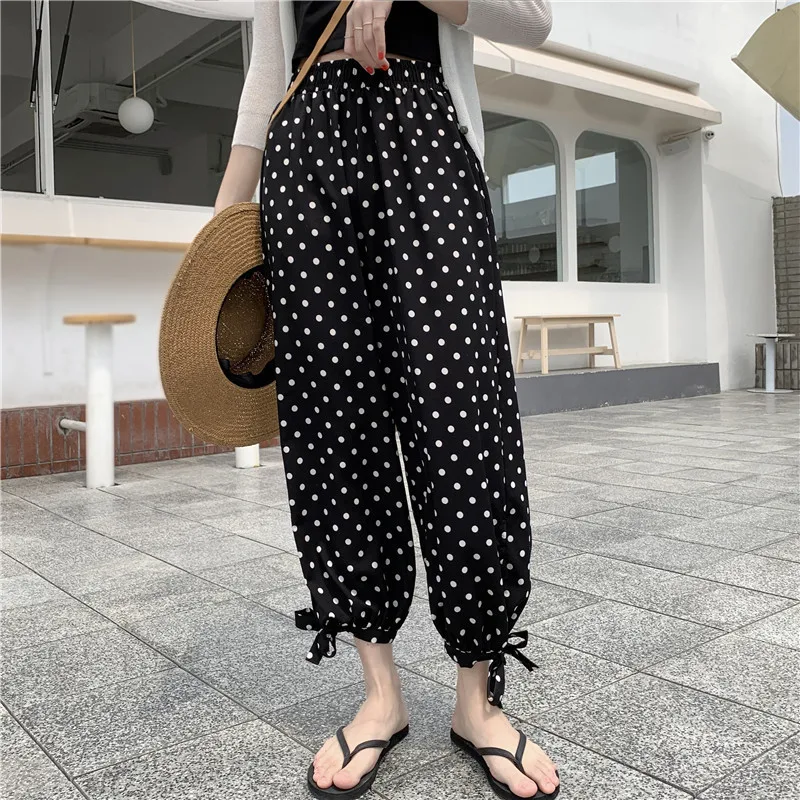 

Hiawatha Summer Chiffon High Waist Radish Pants Women Fashion Dot Ankle-Length Pants P1035