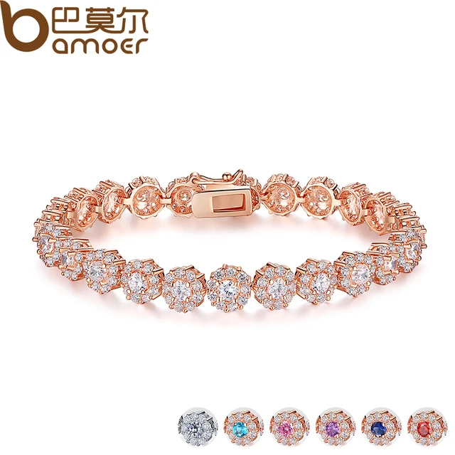 Bamoer 7 Colors Rose Gold Color Chain Link Bracelet For Women Las Bamoer 7 Colors Rose Gold Color Chain Link Bracelet For Women Las Shining Aaa Cubic Zircon