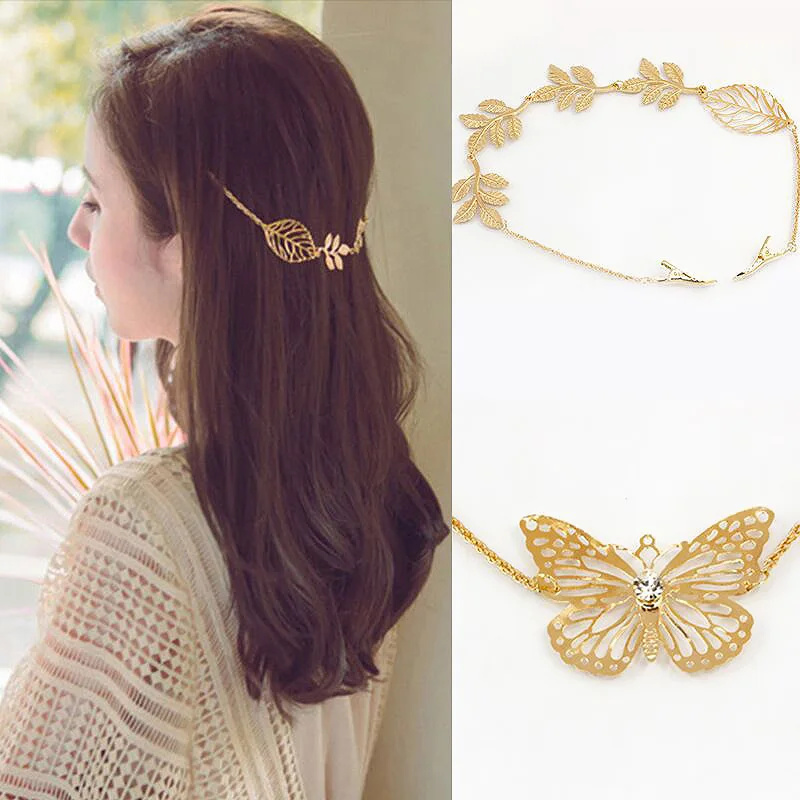 

Hot Metal Bezel Hairgrip Chain Hairpins Headband Jewelry Wedding Leaf Butterfly Hair Clips Accessories for Bride Women Hairband