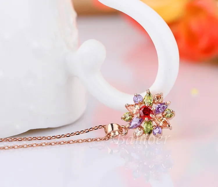 Bamoer 18 К розового золота ожерелья кулоны с многоцветный ааа корень циркон для женщин рождественский подарок JIN029