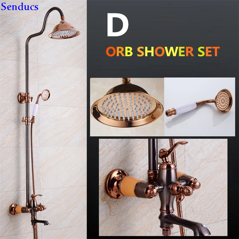 Senducs Black Orb Bathroom Shower Set With Quality Brass Bathroom Shower Faucet Inwall Shower Sets Golden Bathroom Shower Faucet - Color: D