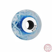 Бусины из муранского стекла с голубым цветком для изготовления ювелирных изделий, украшенные разноцветными цветами, DIY Fit PANDORA Charms, серебро 925, P5035B