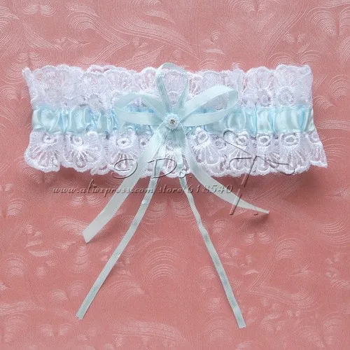 

Free Shipping Blue And White Lace Wedding Garter With Ribbon /2013 New Arrival/Bridal Garter
