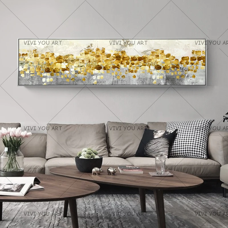 Abstract-Golden-Tree-Rain-Flowing-Coins-Long-Banner-Canvas-Paintings-Posters-And-Print-For-Living-Room