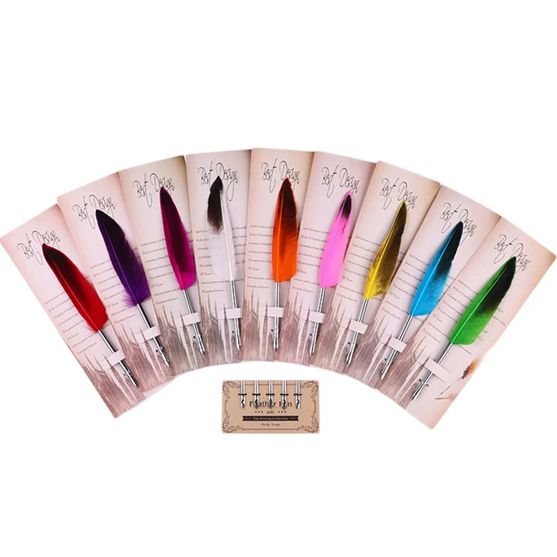 

1 Set Feather Dip Fountain Pen Vintage Feather Pen Chancery Quill Oblique Pens +5pcs Replace The Nib 2019