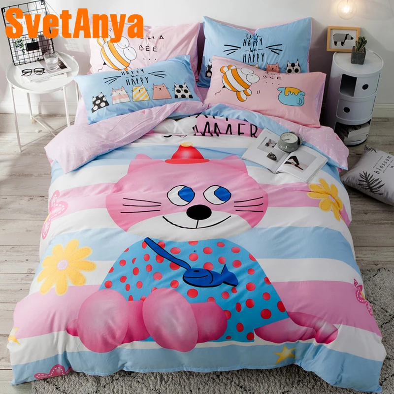 

Svetanya Miss Cat Children Bedding Set 100 Cotton Single Double Queen size Bed Linens