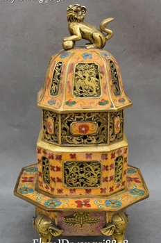

Cloisonne Bronze 24K Gold Gilt Elephant Phoenix Bird Lion Incense Burner Censer