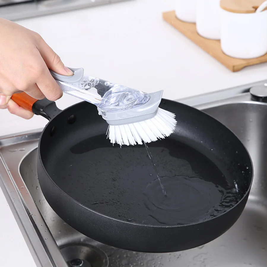 Двойное использование кухонная Чистящая щетка Скраб для мытья посуды губка для мытья посуды с дозатором жидкого мыла кухонный горшок очиститель инструмент