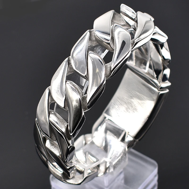Tanie AMUMIU 24mm szeroki Biker stal nierdzewna 316L duży ciężki łańcuszek Link bransoletka mężczyzna chłopcy łańcuch hurtownia biżuterii HZB123