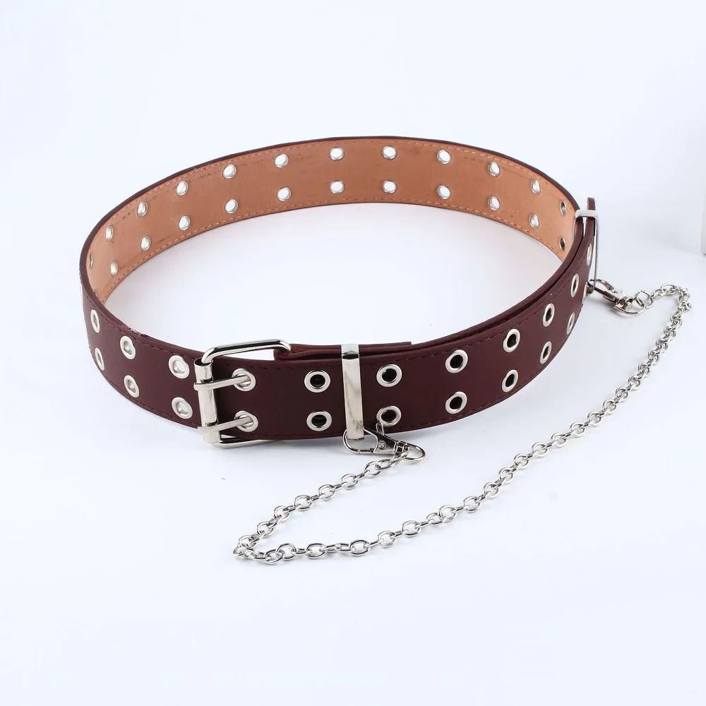 

Punk Waist Chain Belt Adjustable Double Eyelet Grommet Leather Buckle Detachable Waist Belts Chain Hip-hop Waistband Jeans