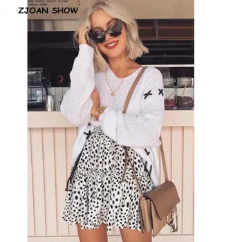 

Bohemian Drawstring Elastic Waist Leopard Print Mini Skirt New women 2018 Patchwork Ruffles Wood ears Short Swing Beach Skirts