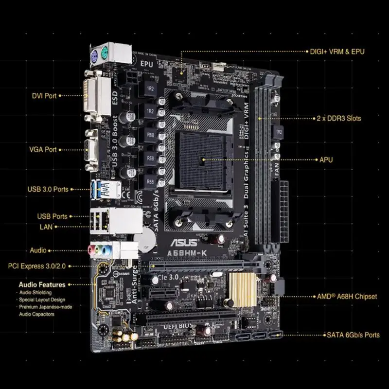 ASUS A68HM-K Socket FM2/FM2+ A68H Dual Channel DDR3 Micro ATX Motherboard