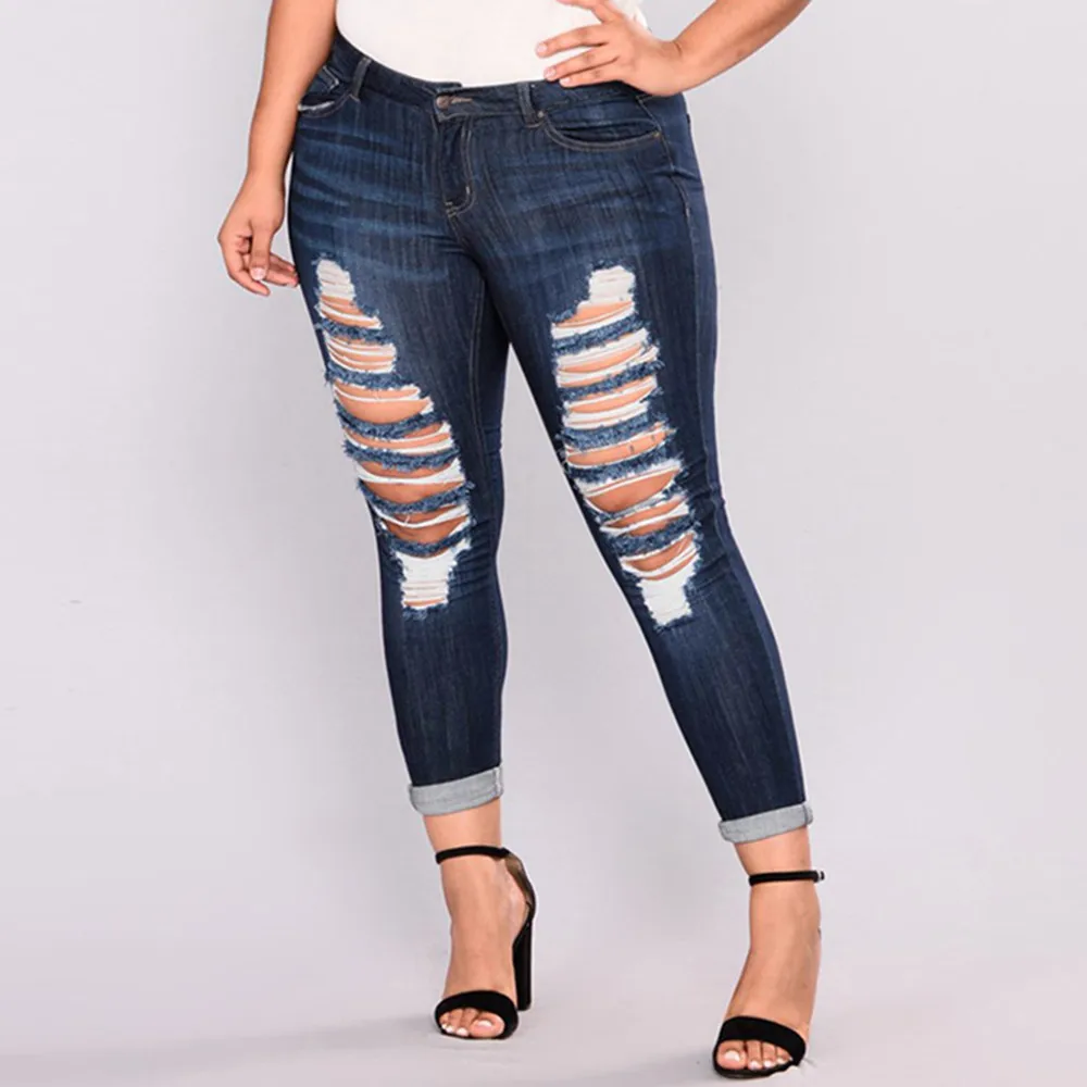 Jaycosin джинсы повседневные уличные женские большие размеры рваные, с карманами джинсы модный дизайн повседневные уличные женские джинсы