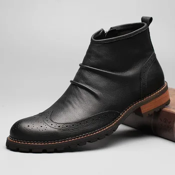 

2018 new Business Casual Boots Genuine Leather Men Shoes Fashion Male Shoes Winter Ankle Boots Male Boots Winter Men Shoes man