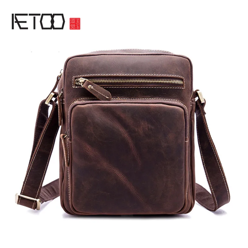 

AETOO Simple first layer of mad horse leather men shoulder bag casual men bag shoulder Messenger bag boys bag