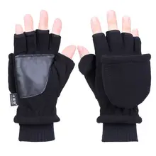 Женские и мужские Зимние флисовые перчатки на половину пальца с откидной крышкой, двухслойные Утепленные перчатки с сенсорным экраном без пальцев, варежки на запястье