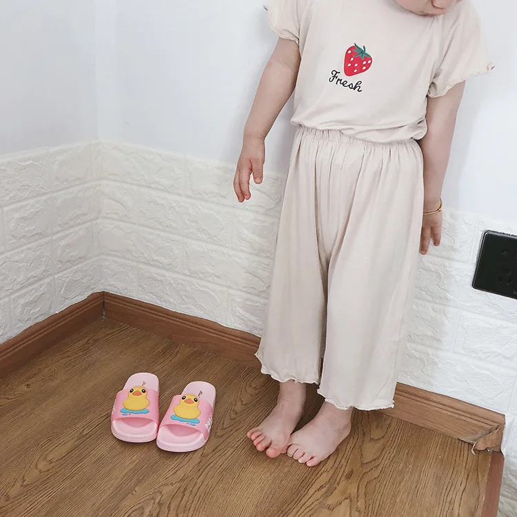 Летние милые пижамные комплекты с принтом клубники для девочек 1-7 лет, Детская футболка из чистого хлопка с короткими рукавами+ штаны, костюмы из 2 предметов