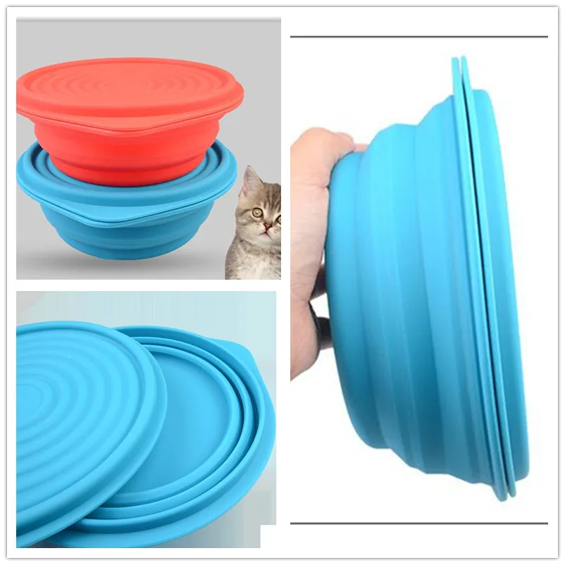 foldable pet bowls with cover silicone Bowl pet folding portable dog