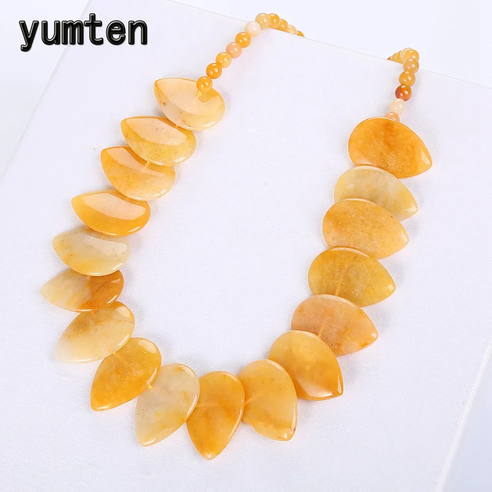 

Yumten Topaz Necklace Women Natural Stone Leaf Pendant Men Choker Flower Charms Jewelry Yoga Anime Vintage Kolye Choker Korea