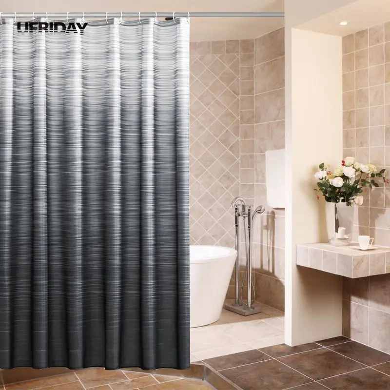 UFRIDAY Black and White Striped Fabric Bathtub Shower