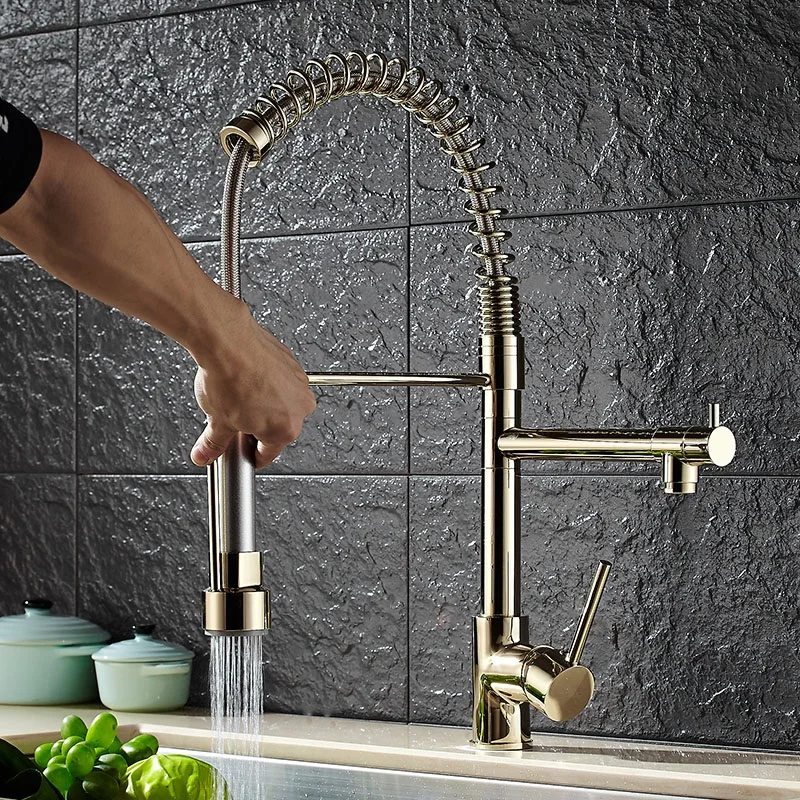 high pressure drawn spring faucet kitchen hot and cold copper