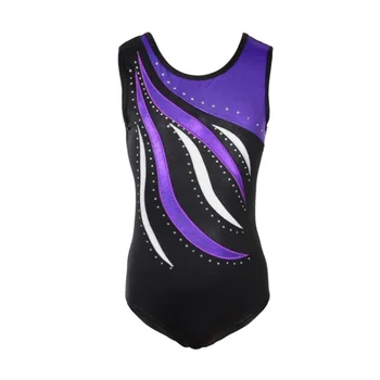 

Girls Ballet Leotards Kids Children Sleeveless Striped Sparkle Athletic Gymnastics Costumes Bodysuits Dance Wear