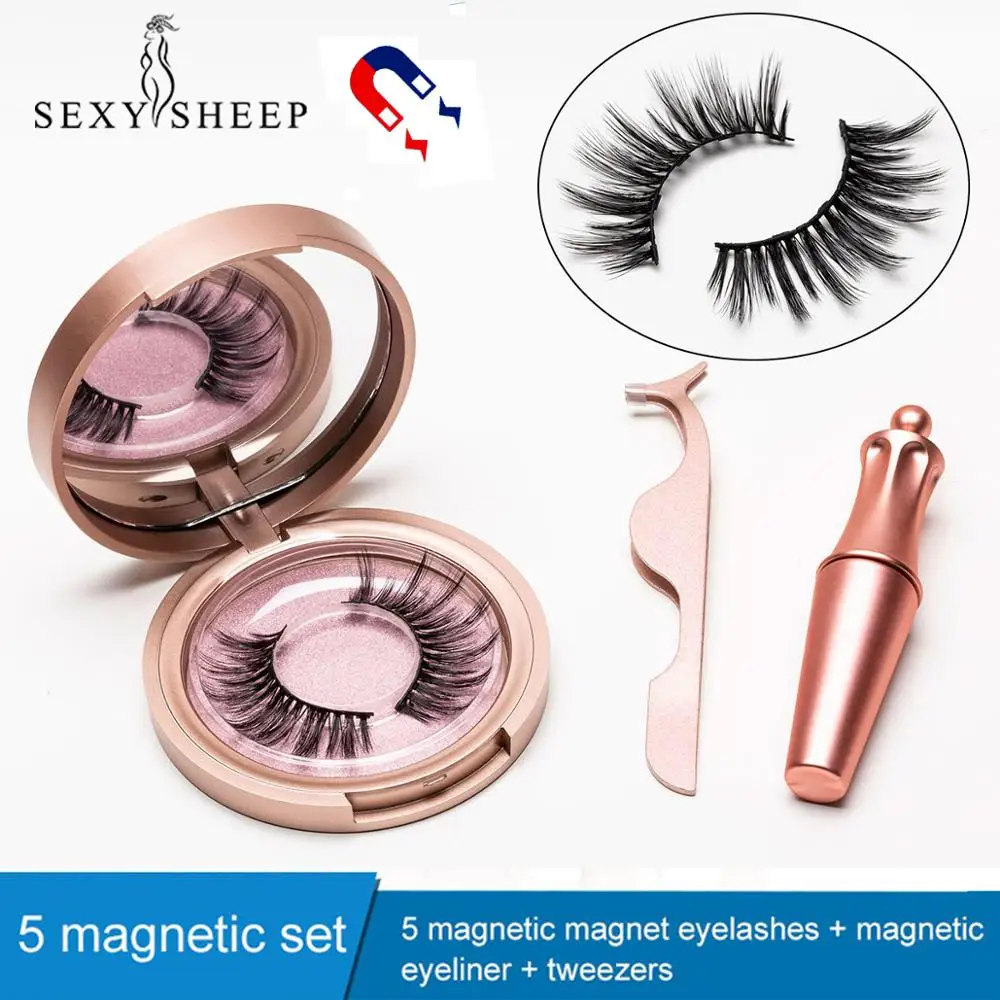 

5 Magnetic Eyelashesnatural False Eyelashes Magnet Lashes Magnetic Liquid Eyeliner & Magnetic False Eyelashes & Tweezer Set
