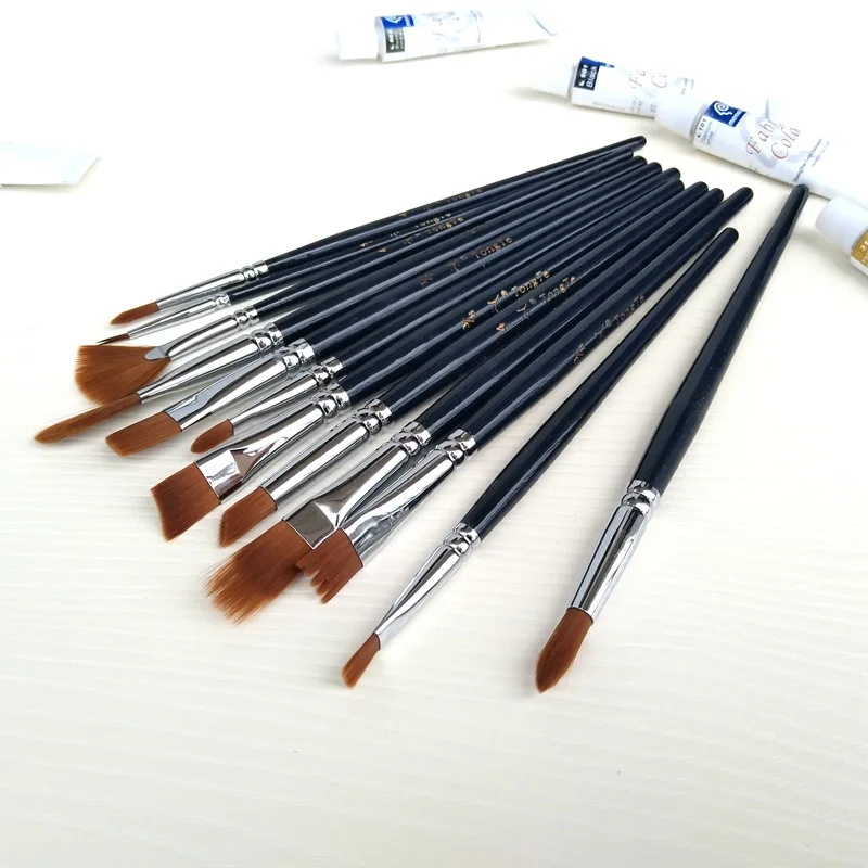 Kopen 12 stks set Penselen Set Schilderen Borstel Verscheidenheid Stijl Korte Hengel Olie Acryl Borstel Aquarel Pen Kunst Levert