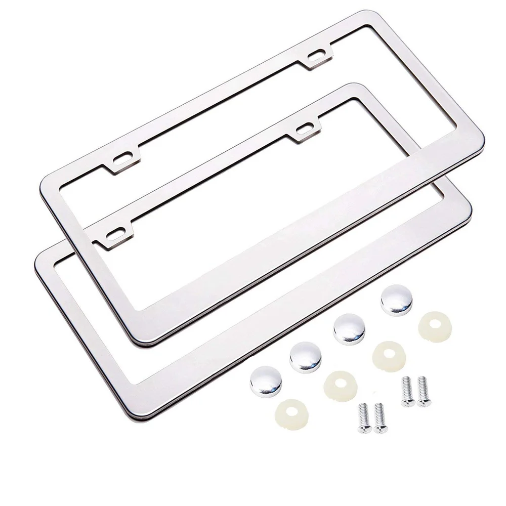 Stainless Steel Car License Plate Frame Cover with Screw Caps 2PCS (2-Hole Black/sliver) | Автомобили и мотоциклы