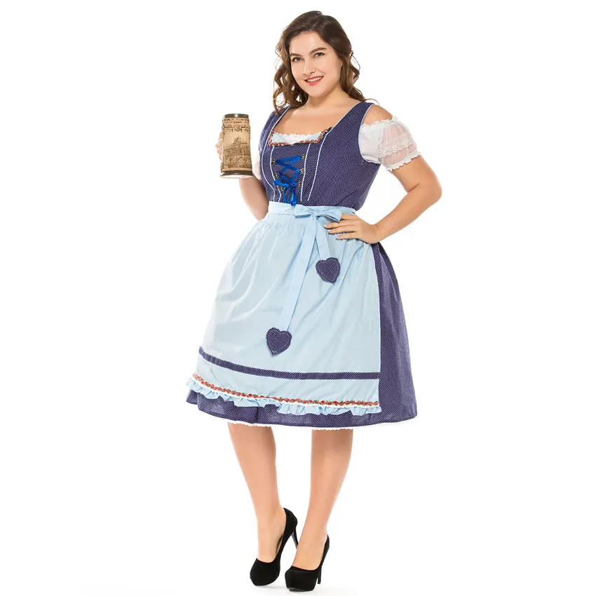 Umorden хлопок высокое качество костюм для Октоберфеста для женщин немецкий баварское пиво горничной косплей синий плед Фантазия платье плюс размер XXXL
