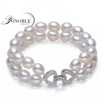 

Wedding freshwater double pearl bracelets silver 925,white real natural pearl bracelet jewelry girlfriend daughter birthday gift