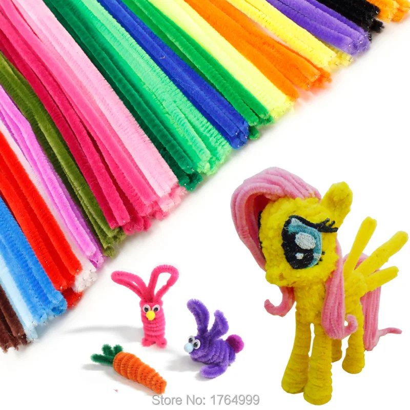 

100PCS 30cm DIY Artificial Flowers Colorful Plush Iron Wire Flocking Handmade DIY Craft Chenille Stick Pipe Cleaner Kids Toys