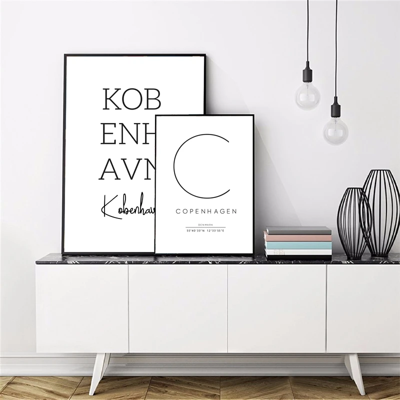Copenhagen Denmark Coordinates Black /& White Travel Quote Poster Print