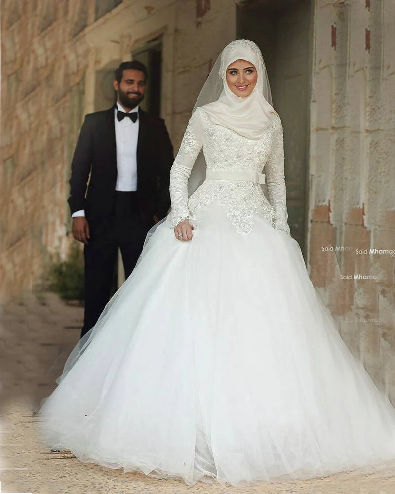muslim bridal gown with hijab
