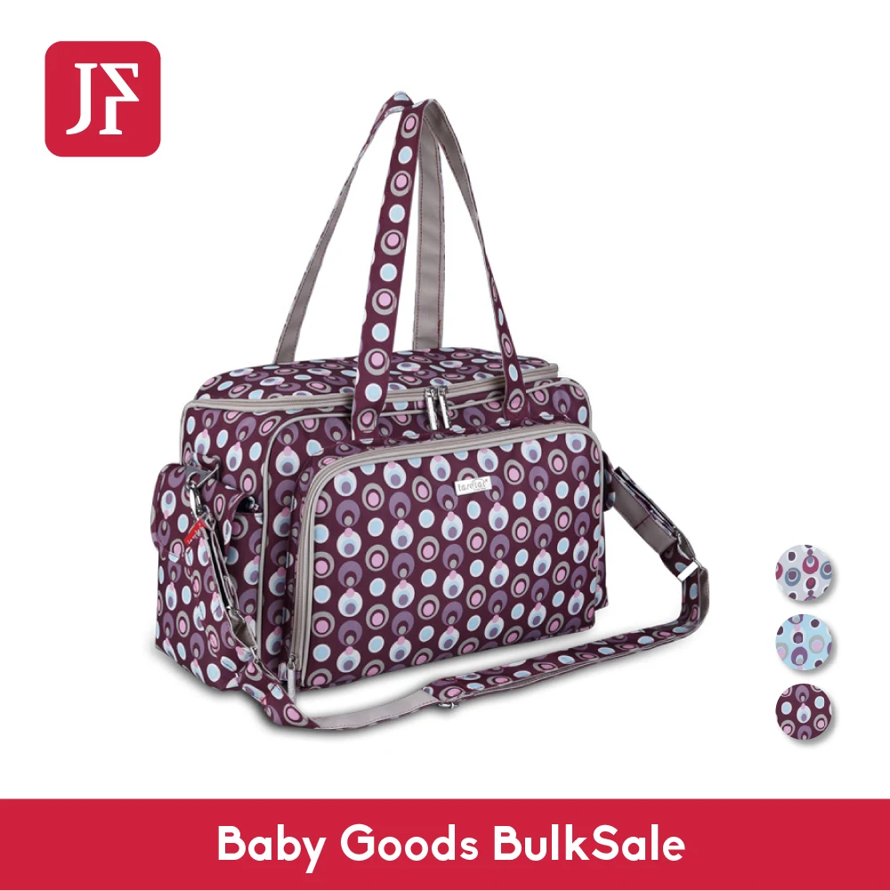 

JF Large Diaper Tote Bag Polka Dot Mummy Maternity Bag Multifunctional Compartments Free Changing Pad Stroller Strap