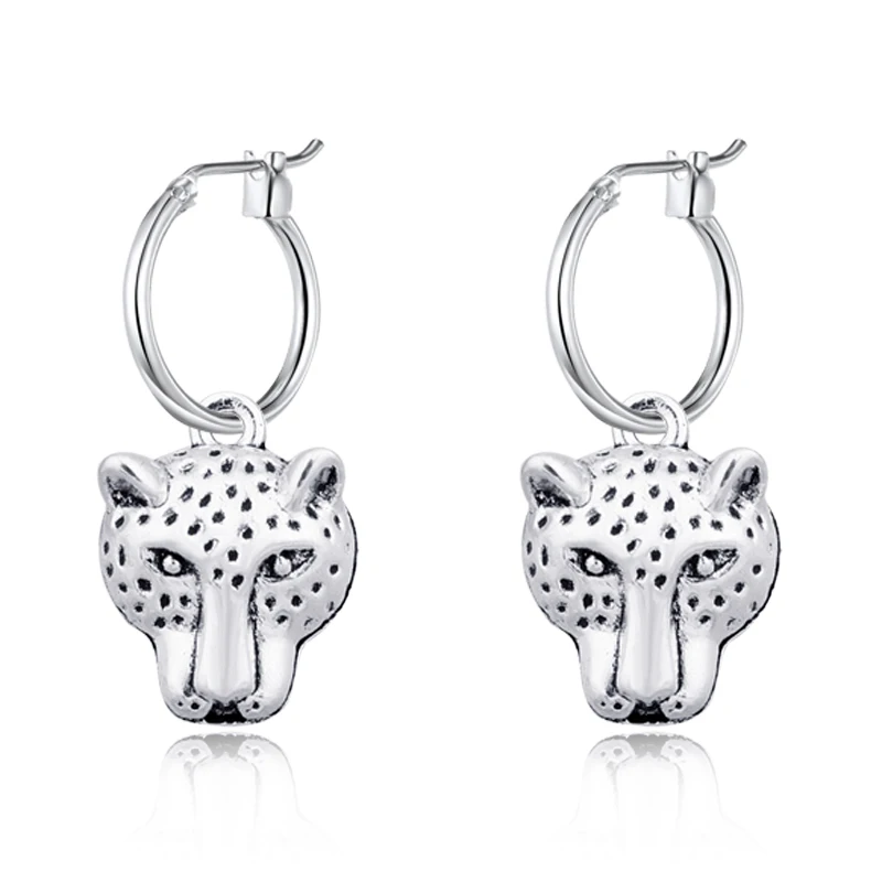 

1Pair Vintage Silver Color Leopard Head Hoop Earrings Women Jewelry Punk Hip Hoop Animals Endless Circle Earrings Jewelry E293