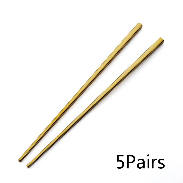 Gold-5pairs Китайские палочки для еды Твердые корейские палочки набор Titania золото металл Chop палочки рисовая посуда суши столовые приборы Отель Ресторан - Цвет: Gold-5pairs
