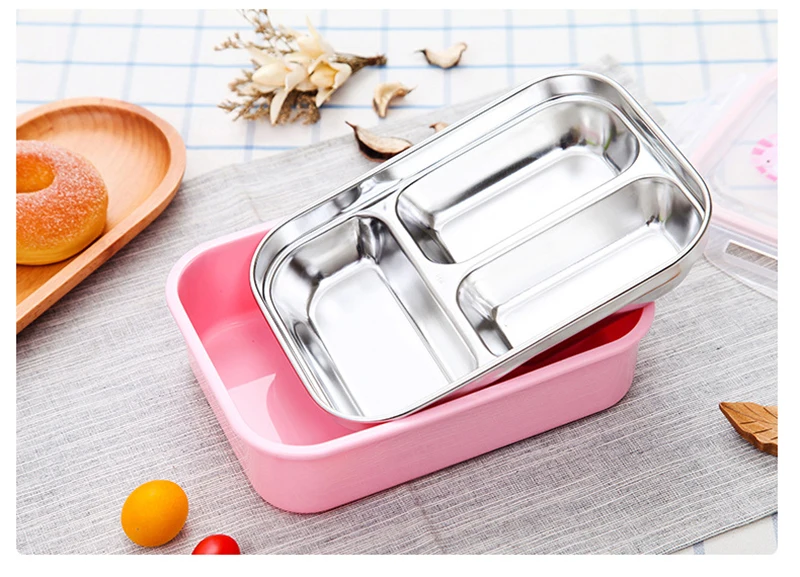 TUUTH 304 Stainless Steel Lunch Box for Kids 3 Grids Water Injection Insulation Portable Food Container Box For Kids Picnic School A15