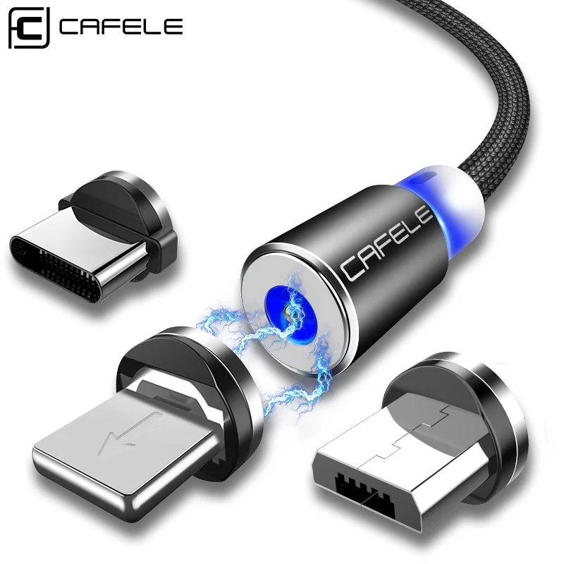 Cafele جديد LED كابل USB مغناطيسي ل فون المصغّر usb كابل يو إس بي C المغناطيس شاحن النايلون كابو لسامسونج Xiaomi هواوي