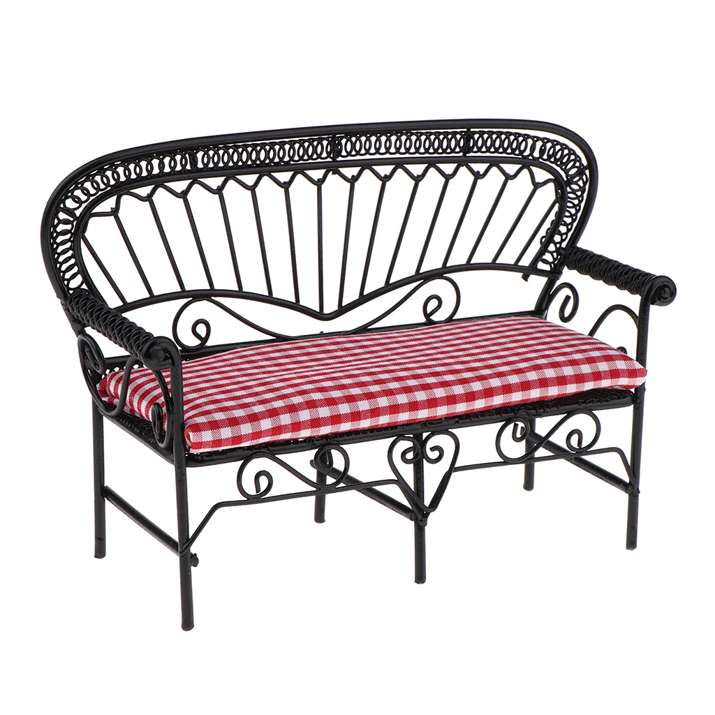 Mini Iron Chair Bench, 1:12 Dollhouse Miniature Furniture Ornaments, For Living Room Garden Decor DIY Toys