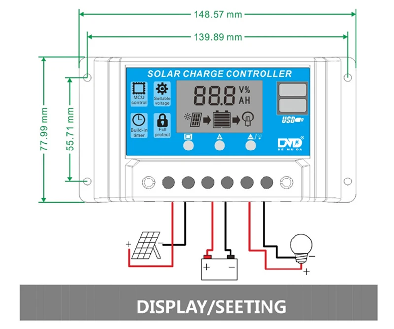 60A/50A/40A/30A/20A/10A 12 В 24 в авто Контроллер заряда ШИМ с ЖК-дисплеем Dual USB 5 В выход солнечная батарея для телефона регулятор PV дома