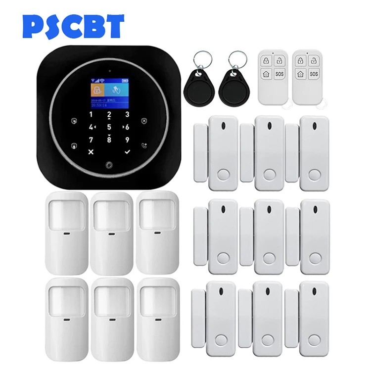 PS11 Wireless Home GSM Security Alarm System DIY Kit APP Control With Auto Dial Touch Keyboard Panel Burglar Alarm System - Color: Kit 14